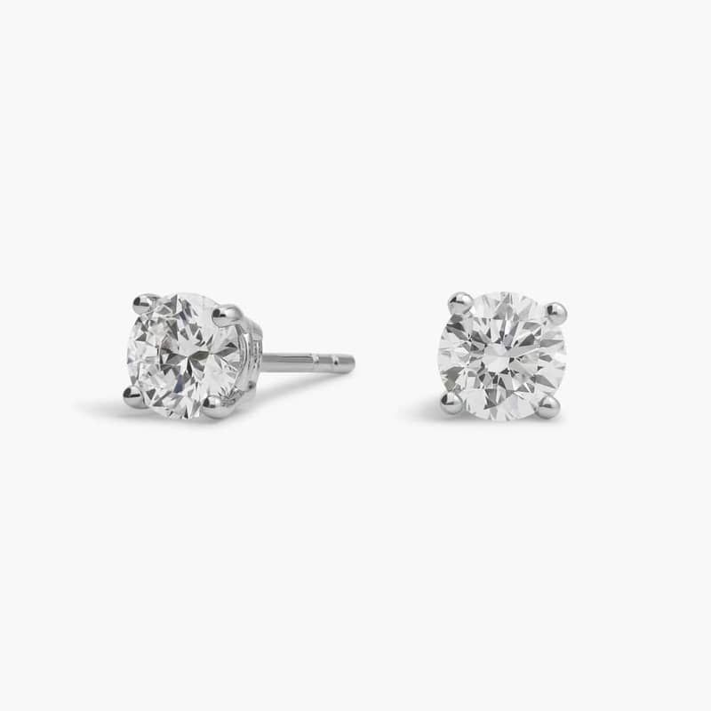 Four Prong Round Brilliant Lab Grown Diamond Stud Earrings in 14k White Gold (0.80 Ct. tw. - F-G / SI1)