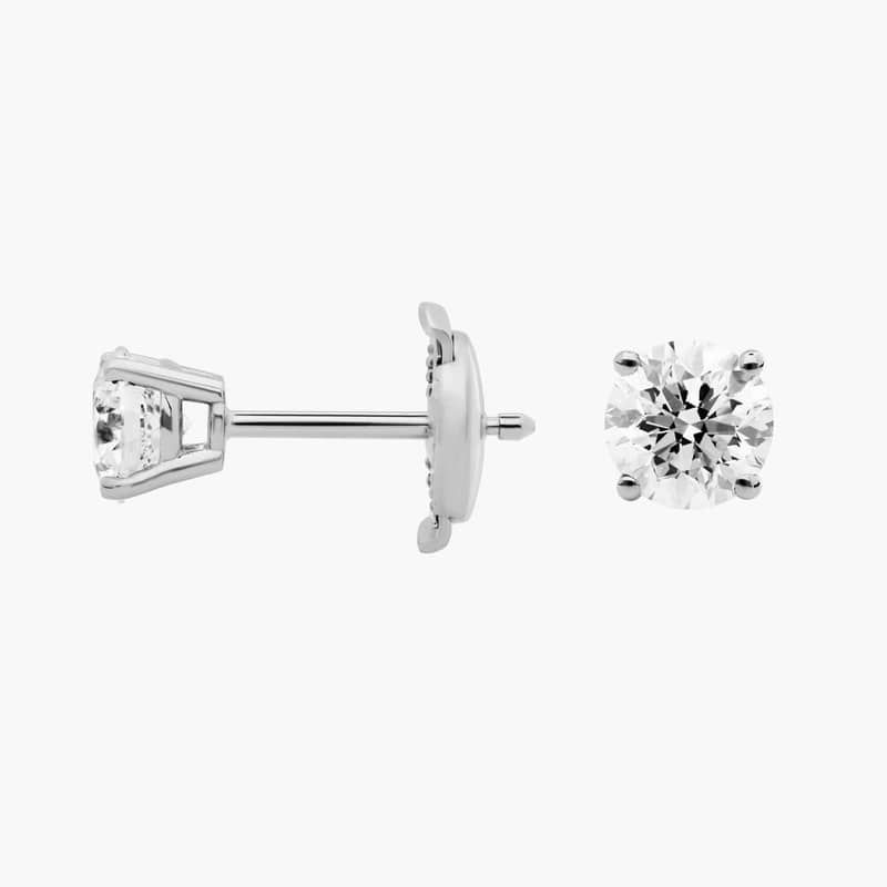 Four Prong Round Brilliant Lab Grown Diamond Stud Earrings in 14k White Gold (1 Ct. tw. - F-G / VS2-SI1)