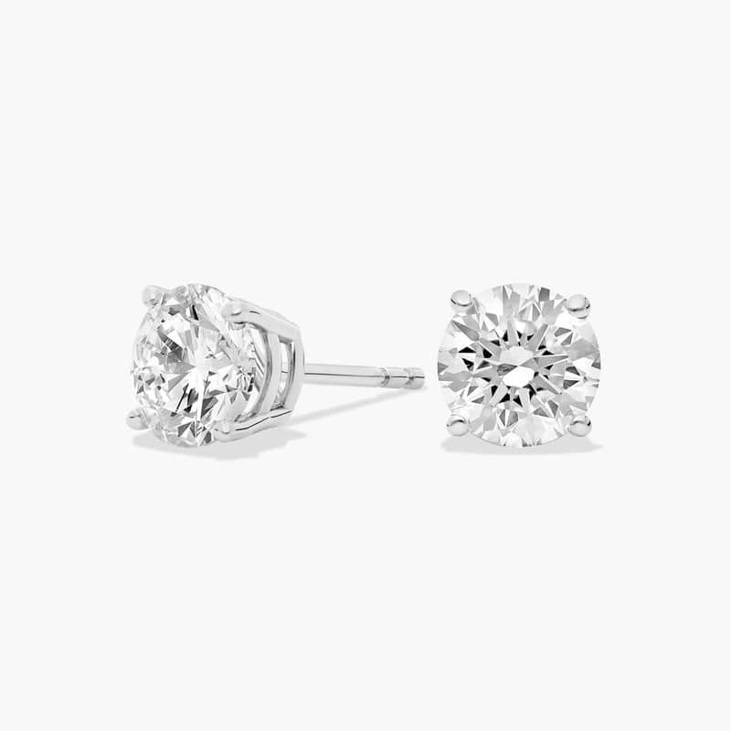 Four Prong Round Brilliant Diamond Stud Earrings In 14K White Gold (2 Ct. tw. - H-I / SI1-SI2)