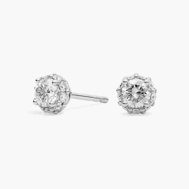 Round Hidden Halo Diamond Stud Earrings in 14k White Gold (1/2 ct. tw.)