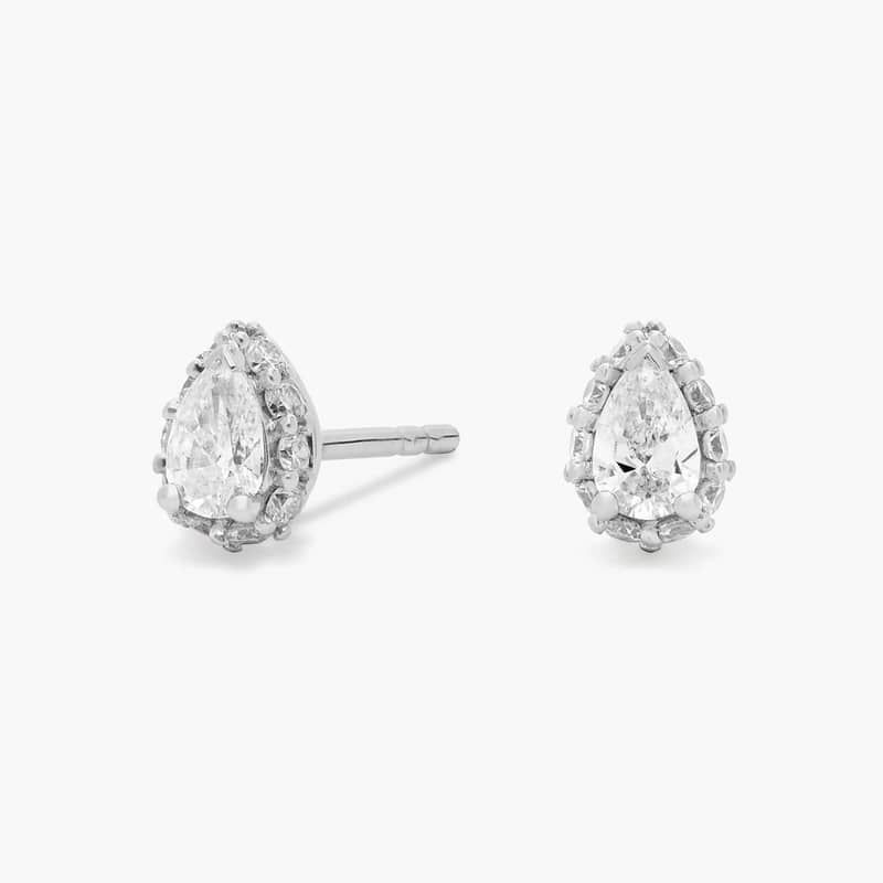 Pear Hidden Halo Stud Earrings in 14k White Gold (1/2 ct. tw.)