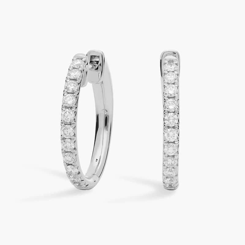 French Pavé Diamond Hoop Earrings in 14k White Gold (1/2 ct. tw.)