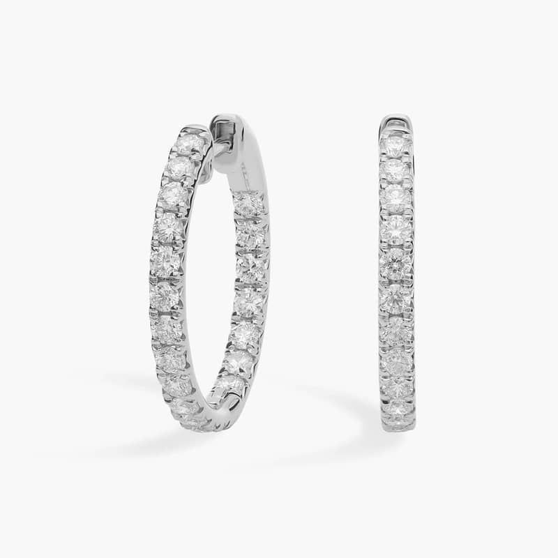 French Pavé Eternity Diamond Hoop Earrings in 14k White Gold (1 ct. tw.)