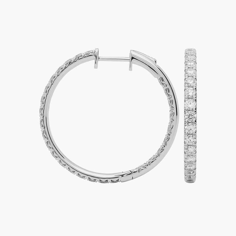 French Pavé Eternity Diamond Hoop Earrings in 14k White Gold (3 ct. tw.)