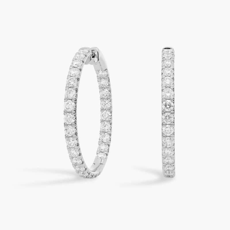 French Pavé Eternity Diamond Hoop Earrings in 14k White Gold (5 ct. tw.)