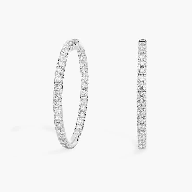 French Pavé Eternity Diamond Hoop Earrings in 14k White Gold (10 ct. tw.)