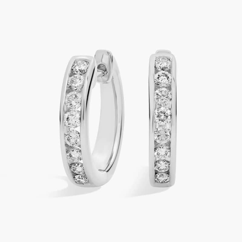 Lab Grown Diamond Channel Hoop Earrings in 14k White Gold (1/2 ct. tw.)