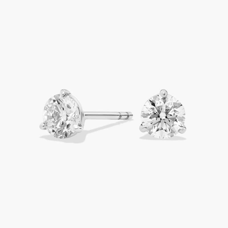 Three Prong Martini Round Brilliant Diamond Earrings  In 14K White Gold (3/4 Ct. tw. - H-I / SI1-SI2)