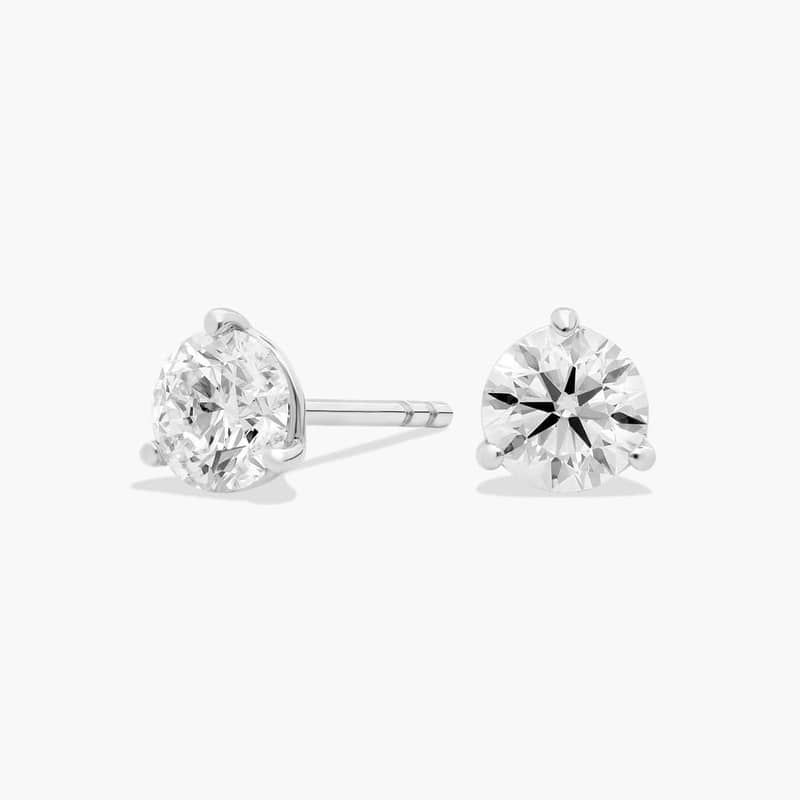 Three Prong Martini Round Brilliant Diamond Earrings  In 14K White Gold (1 Ct. tw. - H-I / SI1-SI2)
