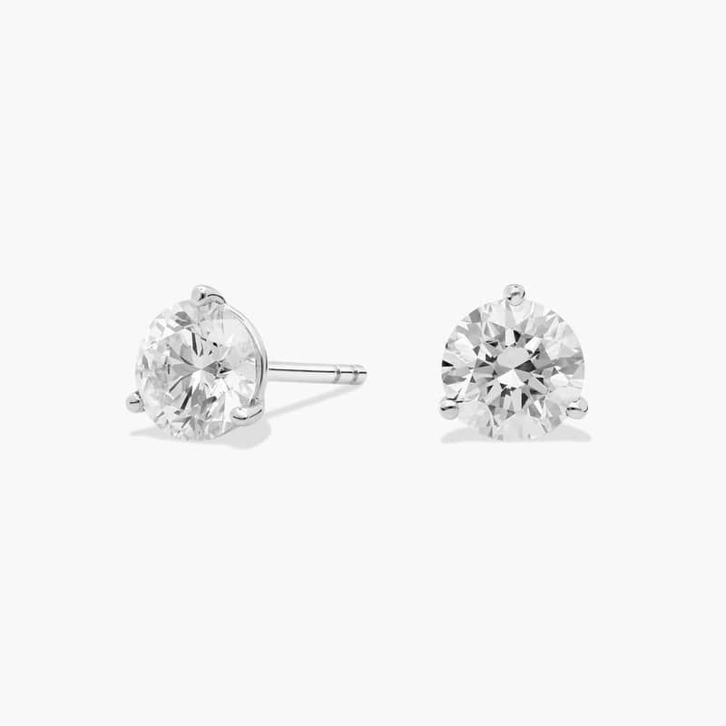 Three Prong Martini Round Brilliant Lab Grown Diamond Earrings In 14K White Gold (1 1/2 Ct. tw. - F-G / VS2-SI1)