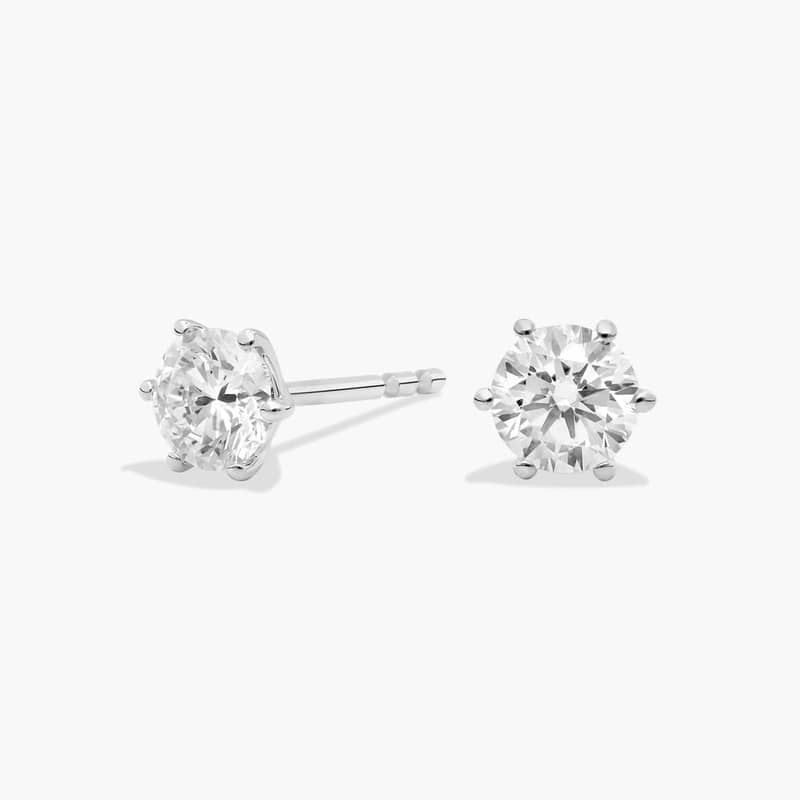 Six Prong Round Diamond Stud Earrings In 14K White Gold (1/2 Ct. tw. - H-I / SI1-SI2)