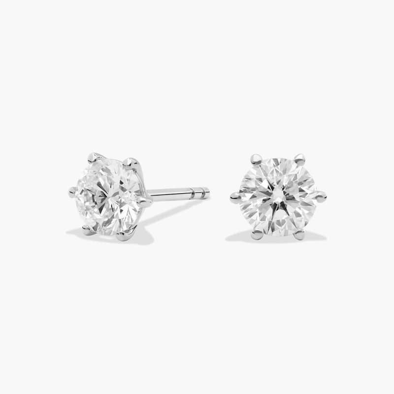 Six Prong Round Lab-Grown Diamond Stud Earrings In 14K White Gold (1 Ct. tw. - F-G / VS2-SI1)