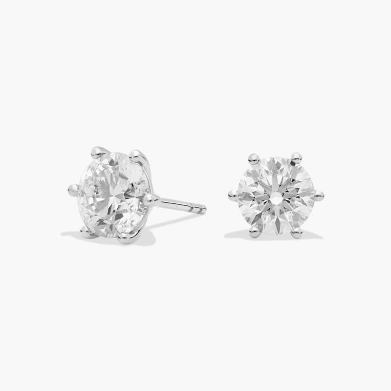 Six Prong Round Lab-Grown Diamond Stud Earrings In 14K White Gold (3 Ct. tw. - F-G / VS2-SI1)
