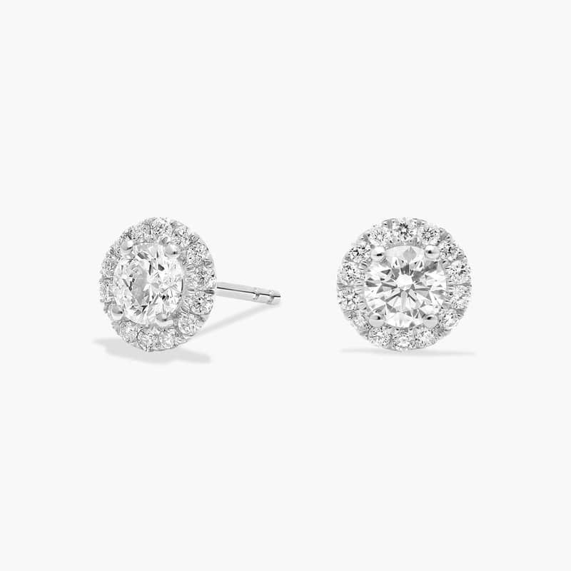 Halo Diamond Stud Earrings In 14K White Gold (1 Ct. tw. - H-I / SI1-SI2)