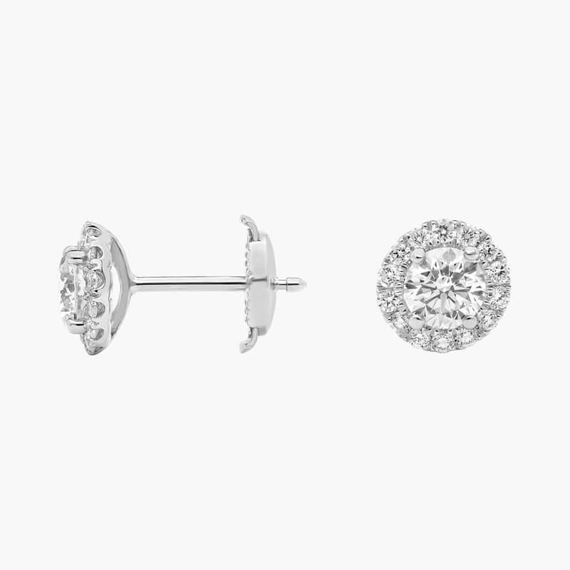 Halo Diamond Stud Earrings In 14K White Gold (1 Ct. tw. - H-I / SI1-SI2)
