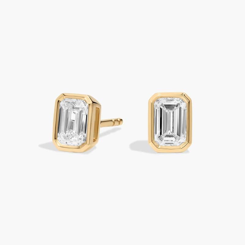 Bezel Set Emerald Cut Lab-Grown Diamond Stud Earrings In 14K Yellow Gold (1 Ct. tw. - F-G / VS2-SI1)