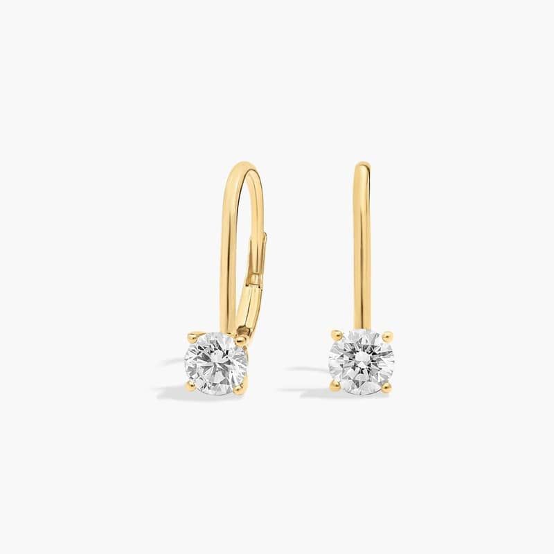 Lever Back Hidden Halo Diamond Stud Earrings In 14K Yellow Gold (3/4 Ct. tw. - H-I / SI1-SI2)