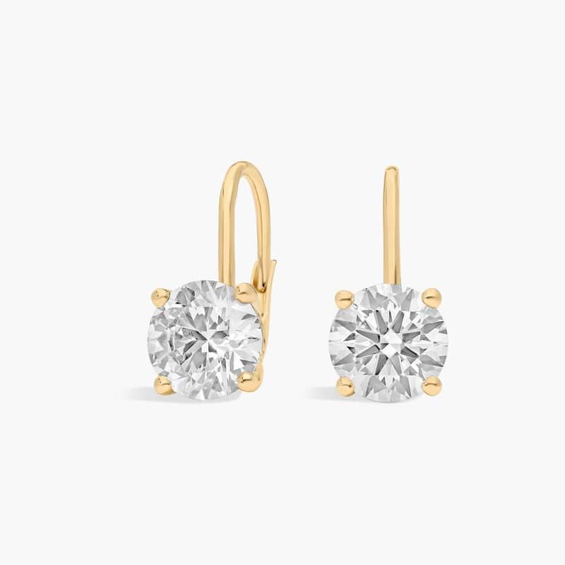 Lever Back Hidden Halo Diamond Stud Earrings In 14K Yellow Gold (4 Ct. tw. - H-I / SI1-SI2)