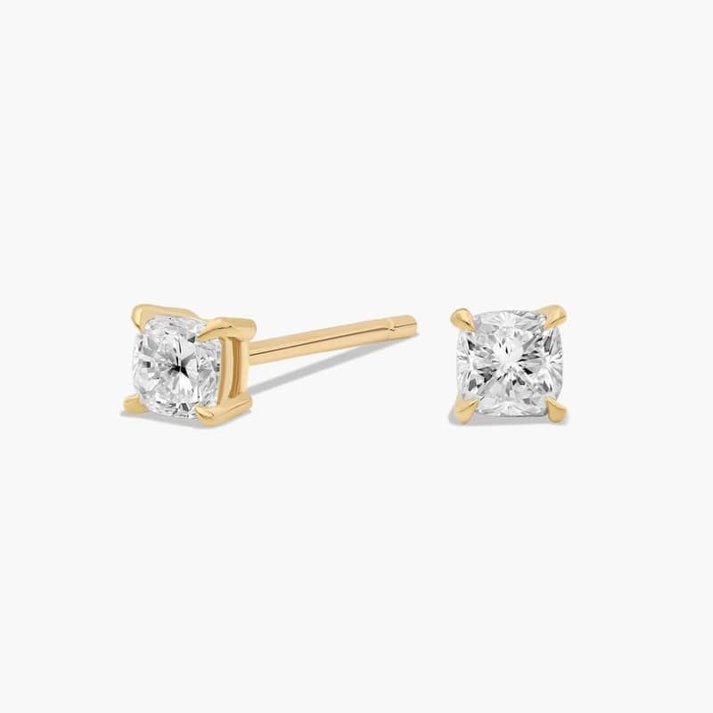Cushion Cut Diamond Stud Earrings In 14K Yellow Gold (1/4 Ct. tw. - H-I / SI1-SI2)
