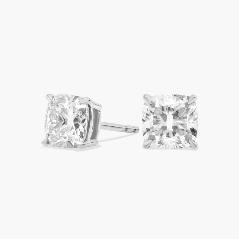 Cushion Cut Lab-Grown Diamond Stud Earrings In 14K White Gold (2 Ct. tw. - F-G / VS2-SI1)