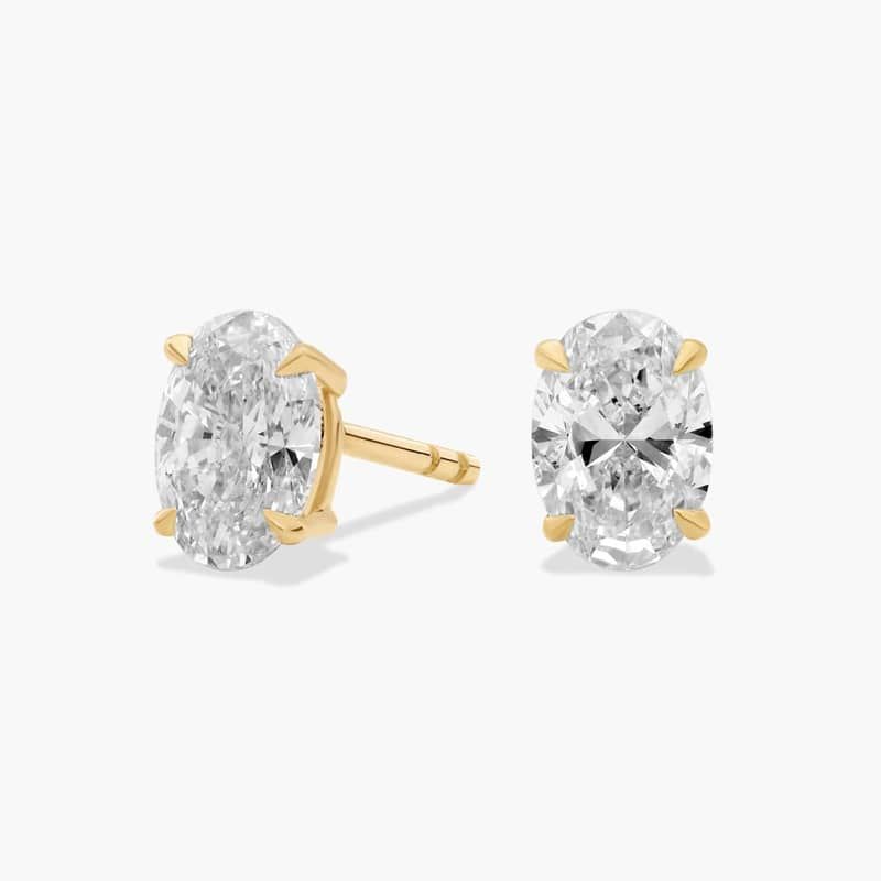Oval Cut Lab-Grown Diamond Stud Earrings In 14K Yellow Gold (1 Ct. tw. - F-G / VS2-SI1)