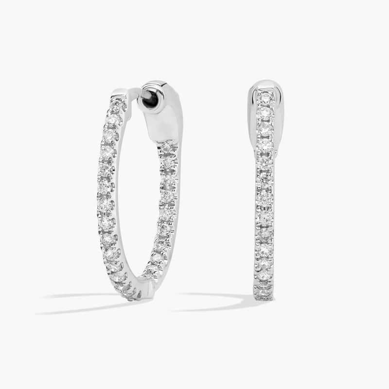 Inside Out Lab Grown Diamond Round Hoops, 1/2 Inch Diameter In 14K White Gold (1/4 Ct. tw. - F-G / VS2-SI1)