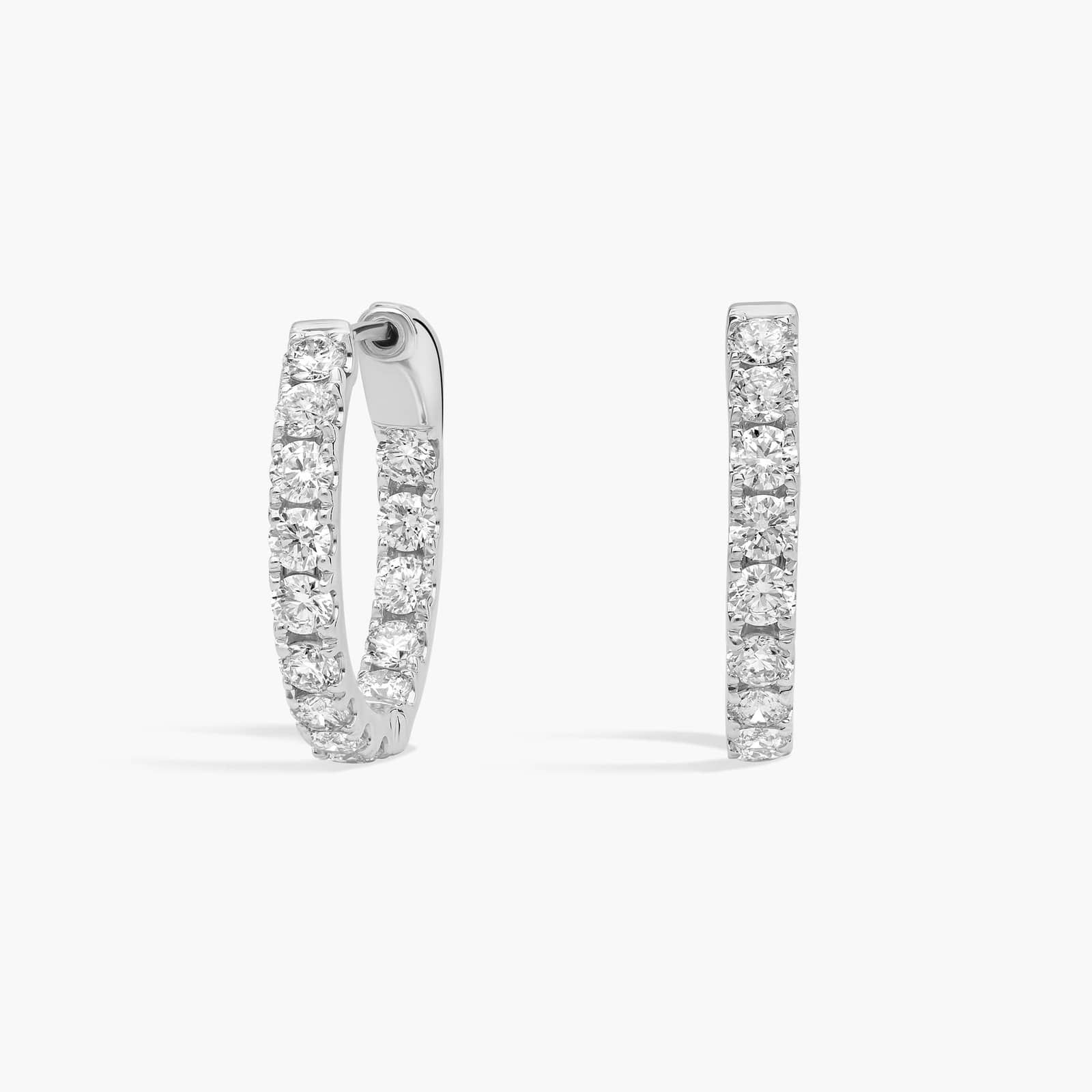 14K White Gold Inside Out Round Hoops, 1/2 Inch Diameter