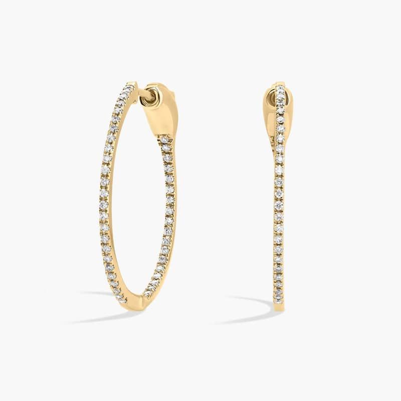 Inside Out Lab Grown Diamond Round Hoops, 3/4 Inch Diameter In 14K Yellow Gold (1/4 Ct. tw. - F-G / VS2-SI1)