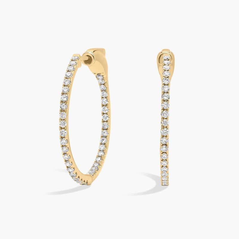Inside Out Lab Grown Diamond Round Hoops, 3/4 Inch Diameter In 14K Yellow Gold (1/2 Ct. tw. - F-G / VS2-SI1)