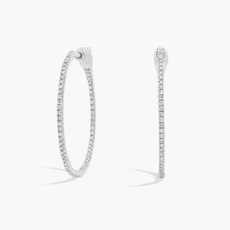 Inside Out Lab Grown Diamond Round Hoops, 1 Inch Diameter In 14K White Gold (1/2 Ct. tw. - F-G / VS2-SI1)