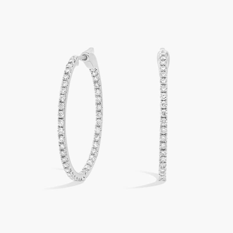 Inside Out Lab Grown Diamond Round Hoops, 1 Inch Diameter In 14K White Gold (1 Ct. tw. - F-G / VS2-SI1)