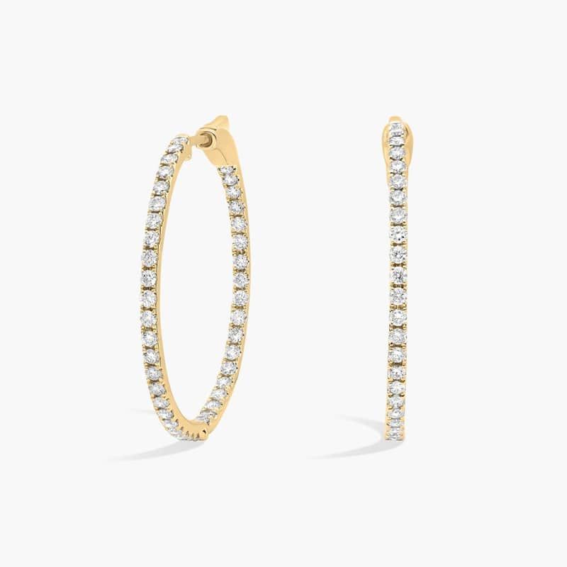 Inside Out Lab Grown Diamond Round Hoops, 1 Inch Diameter In 14K Yellow Gold (1 Ct. tw. - F-G / VS2-SI1)