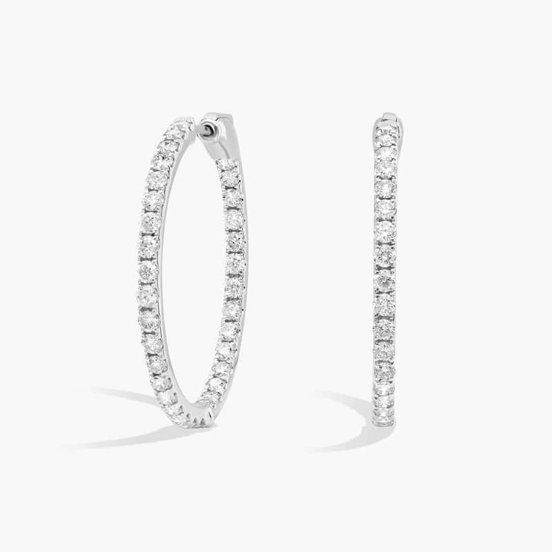 Inside Out Lab Grown Diamond Round Hoops, 1 Inch Diameter In 14K White Gold (2 Ct. tw. - F-G / VS2-SI1)