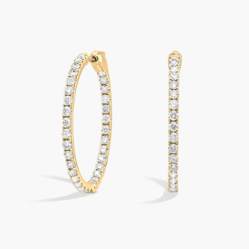 Inside Out Lab Grown Diamond Round Hoops, 1 Inch Diameter In 14K Yellow Gold (2 Ct. tw. - F-G / VS2-SI1)