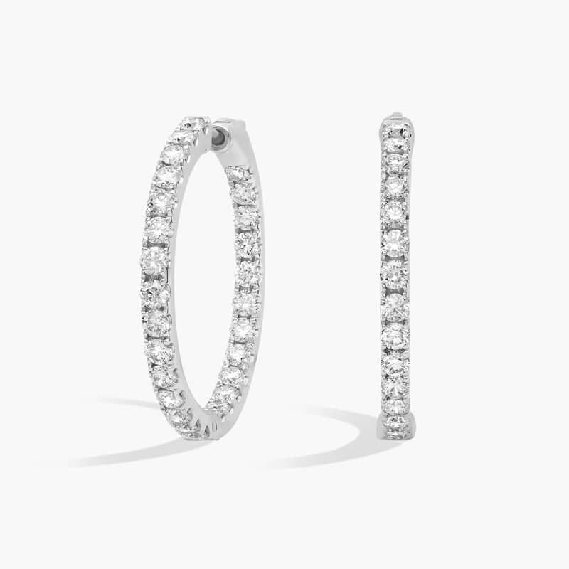 Inside Out Lab Grown Diamond Round Hoops, 1 Inch Diameter In 14K White Gold (3 Ct. tw. - F-G / VS2-SI1)