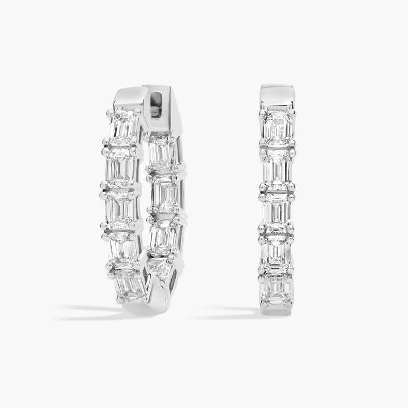 Inside Out Emerald Cut Lab Grown Diamond Hoop Earrings  In 14K White Gold (2 Ct. tw. - F-G / VS2-SI1)