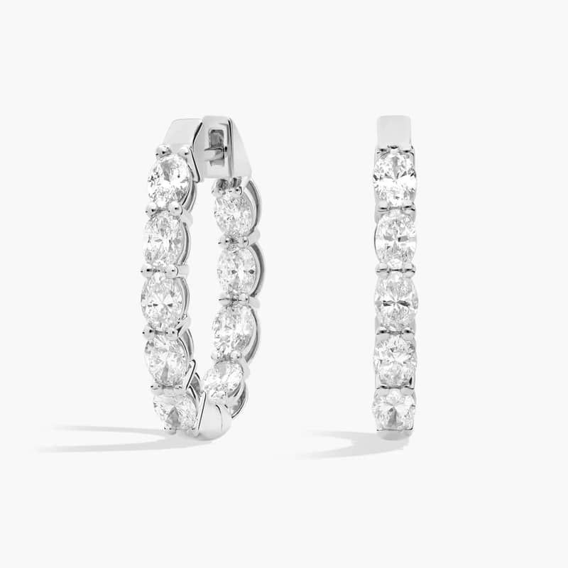 Inside Out Oval Cut Lab Grown Diamond Hoop Earrings In 14K White Gold (2 Ct. tw. - F-G / VS2-SI1)