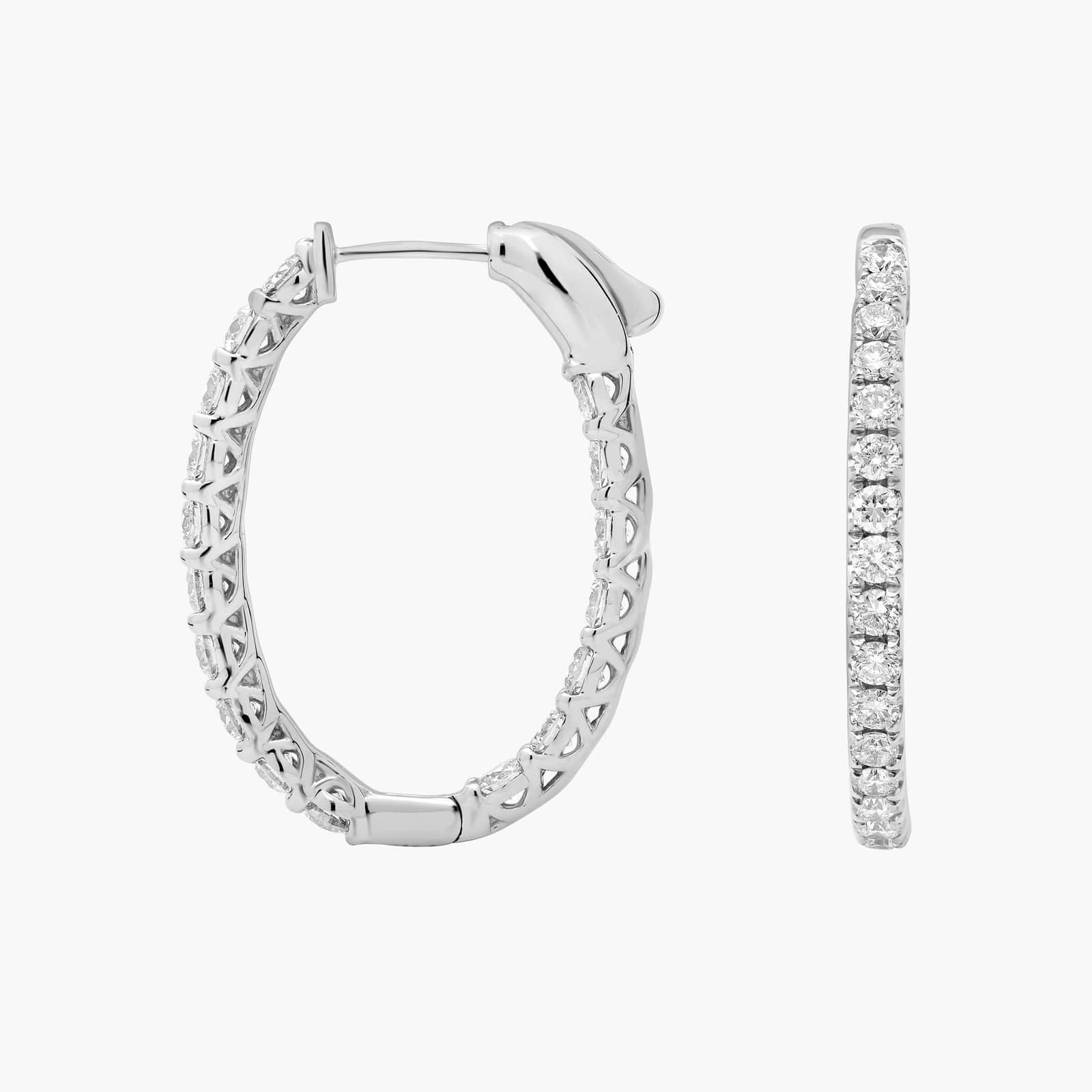Round Diamond Hoop Earrings, 1 Inch Diameter in 14K White Gold (2 Ct. Tw.)