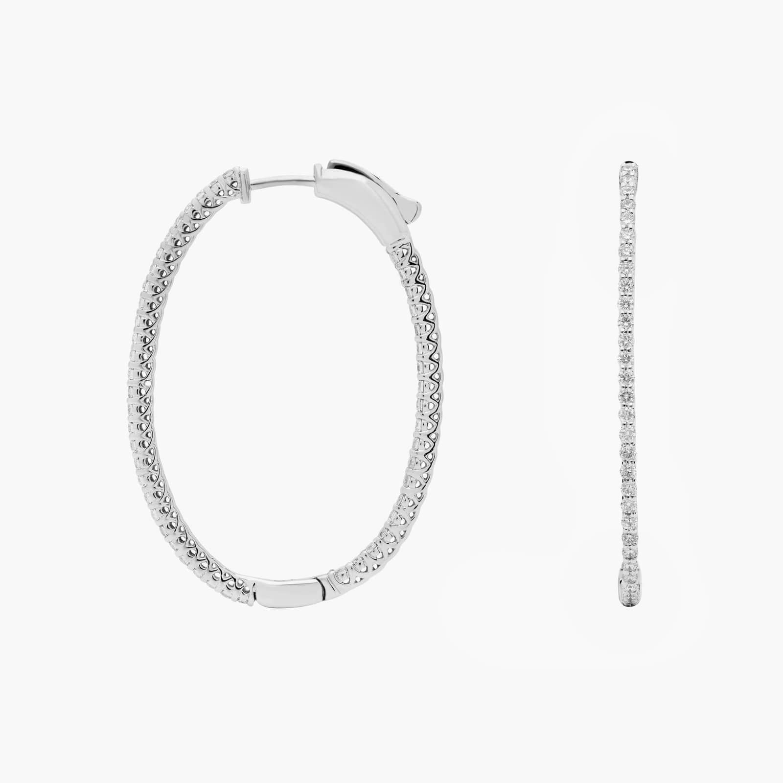 Round Diamond Hoop Earrings, 1 1/2 Inch Diameter in 14K White Gold (1 Ct. Tw.)