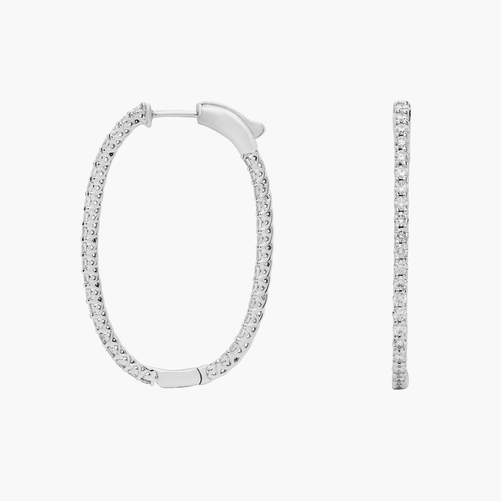 Round Diamond Hoop Earrings, 1 1/2 Inch Diameter in 14K White Gold (2 Ct. Tw.)