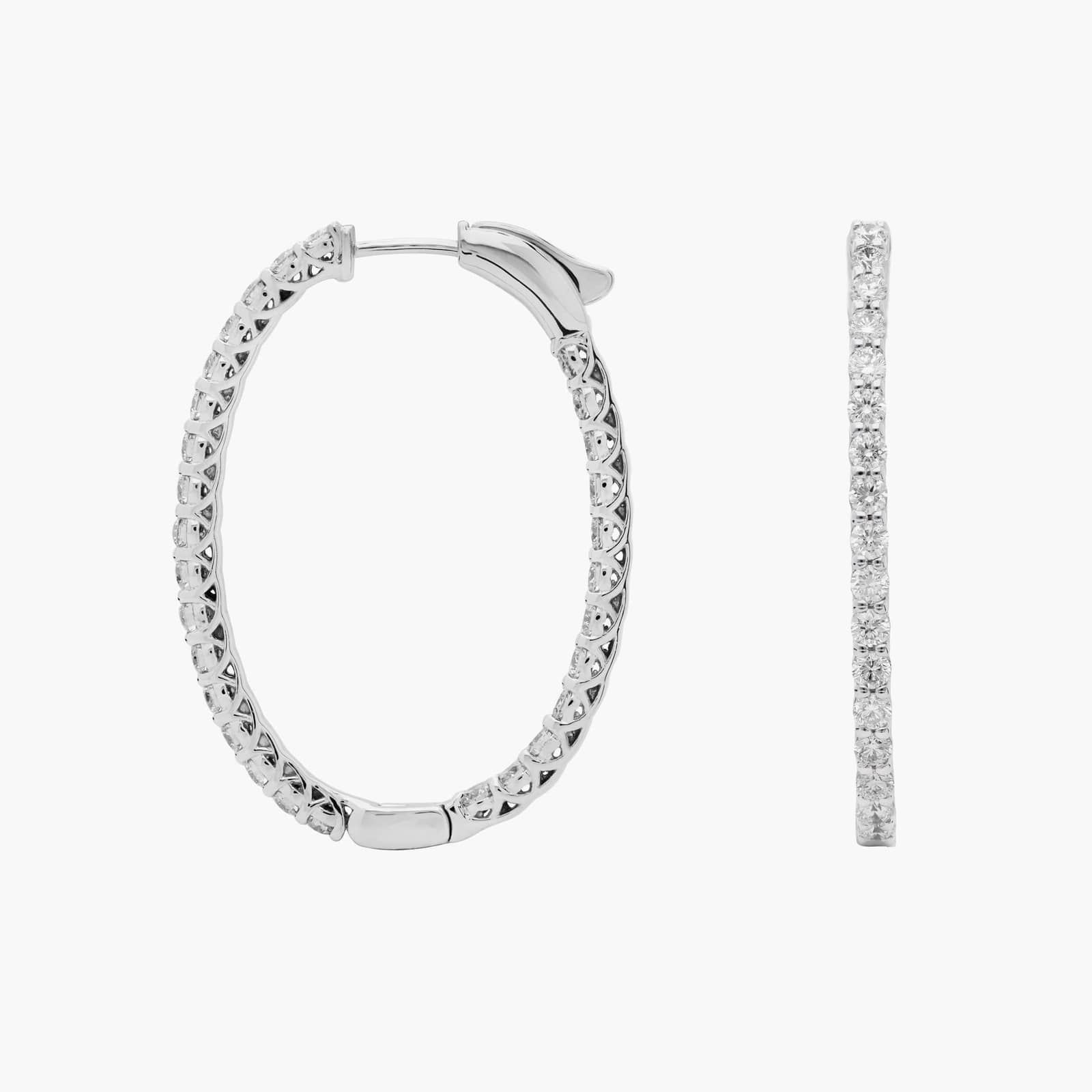 Round Diamond Hoop Earrings, 1 1/2 Inch Diameter in 14K White Gold (3 Ct. Tw.)