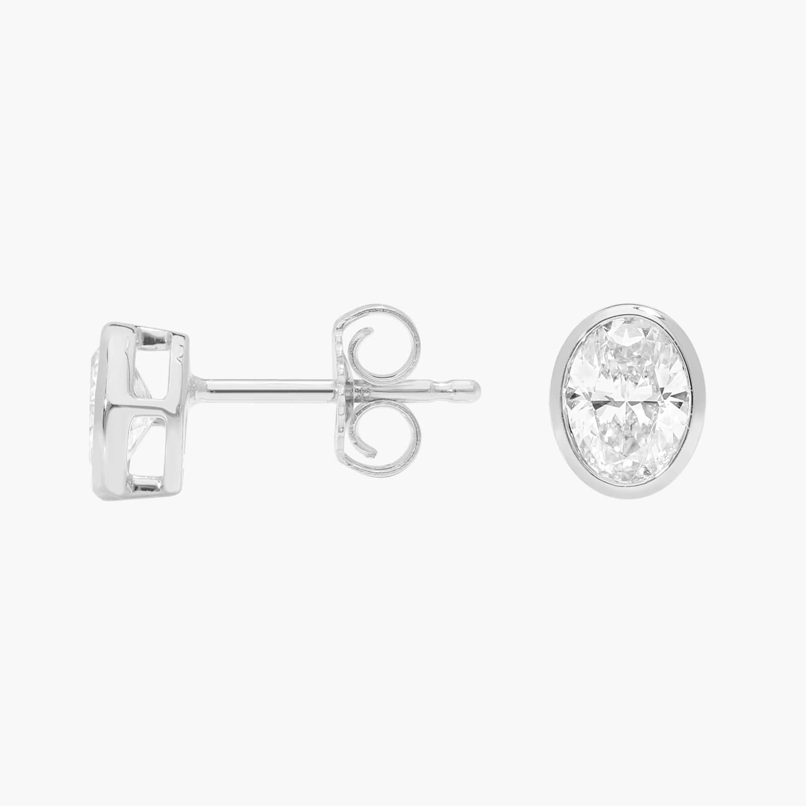 Bezel Stud Earrings With 0.5 CTW Oval Cut Lab-Grown Diamonds in 14K White Gold