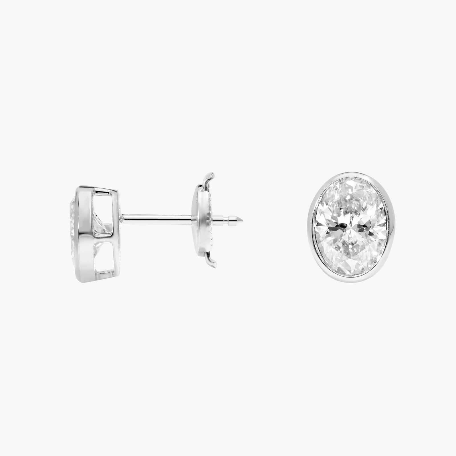 Bezel Diamond Stud Earrings With 1.5 CTW Oval Cut Diamonds in 14K White Gold