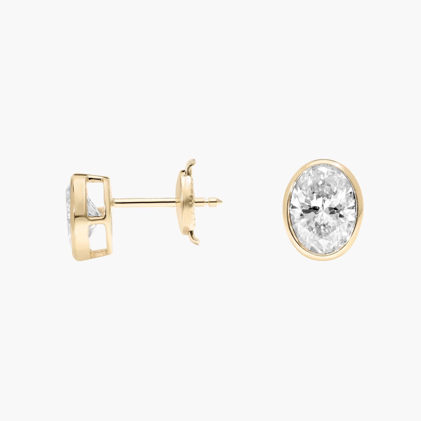 Bezel Diamond Stud Earrings With 1.5 CTW Oval Cut Diamonds in 14K Yellow Gold
