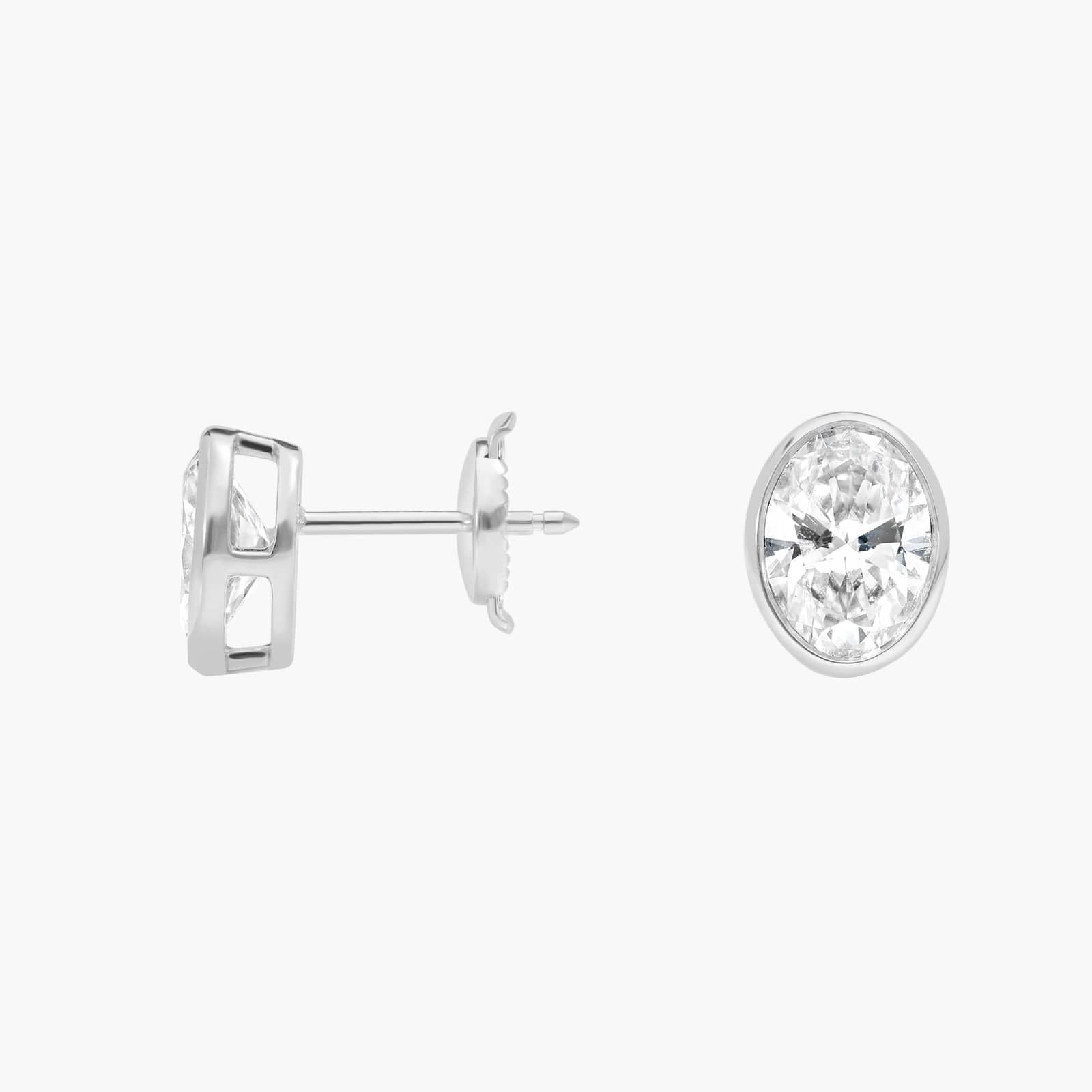 Bezel Stud Earrings With 2 CTW Oval Cut Lab-Grown Diamonds in 14K White Gold