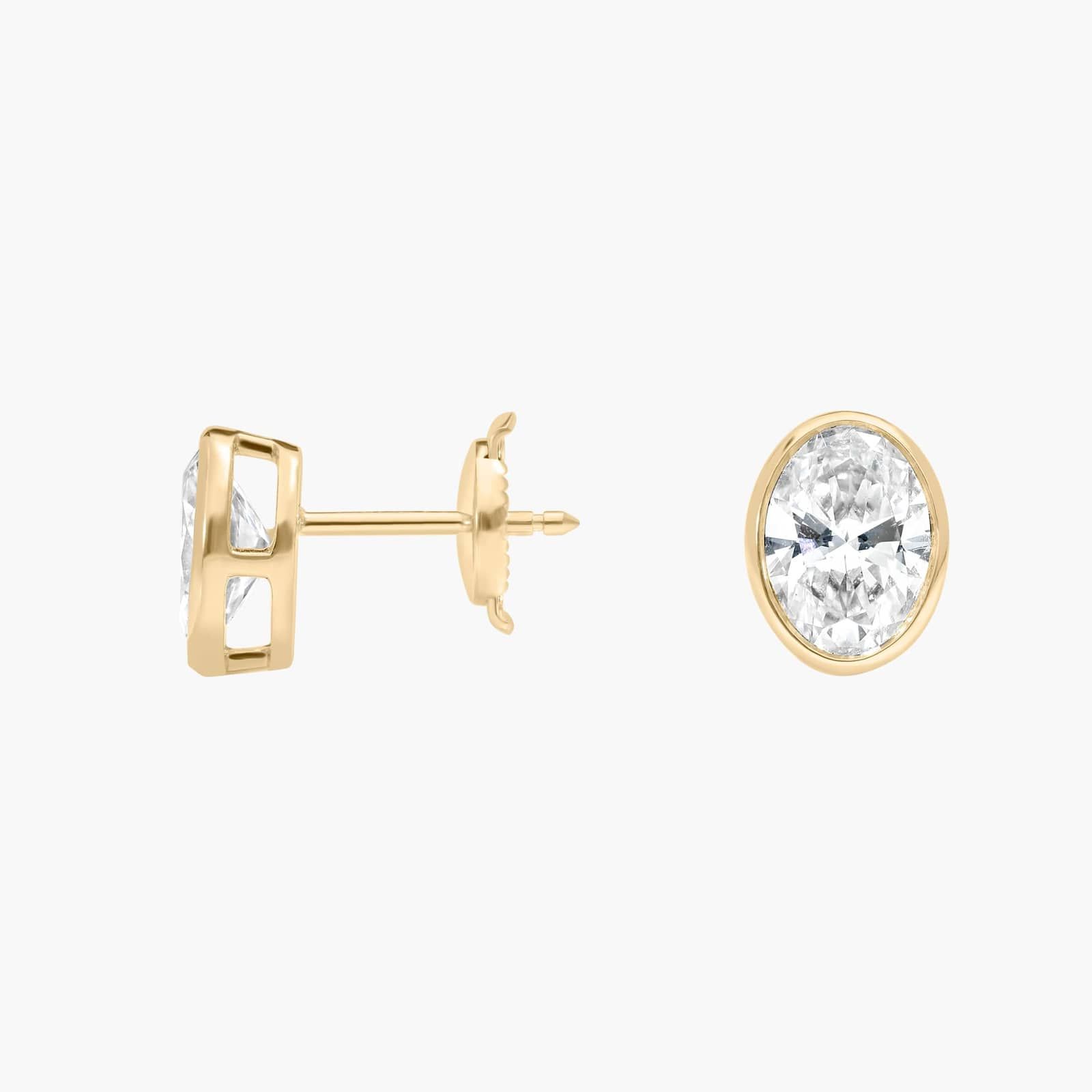 Bezel Stud Earrings With 2 CTW Oval Cut Lab-Grown Diamonds in 14K Yellow Gold
