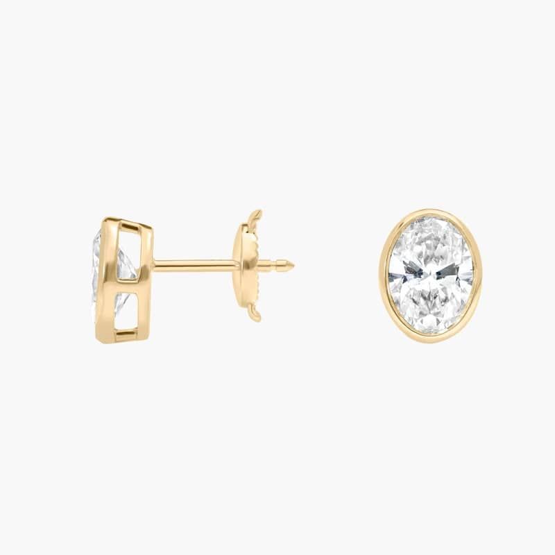 Bezel Stud Earrings With 2 CTW Oval Cut Lab-Grown Diamonds in 14K Yellow Gold