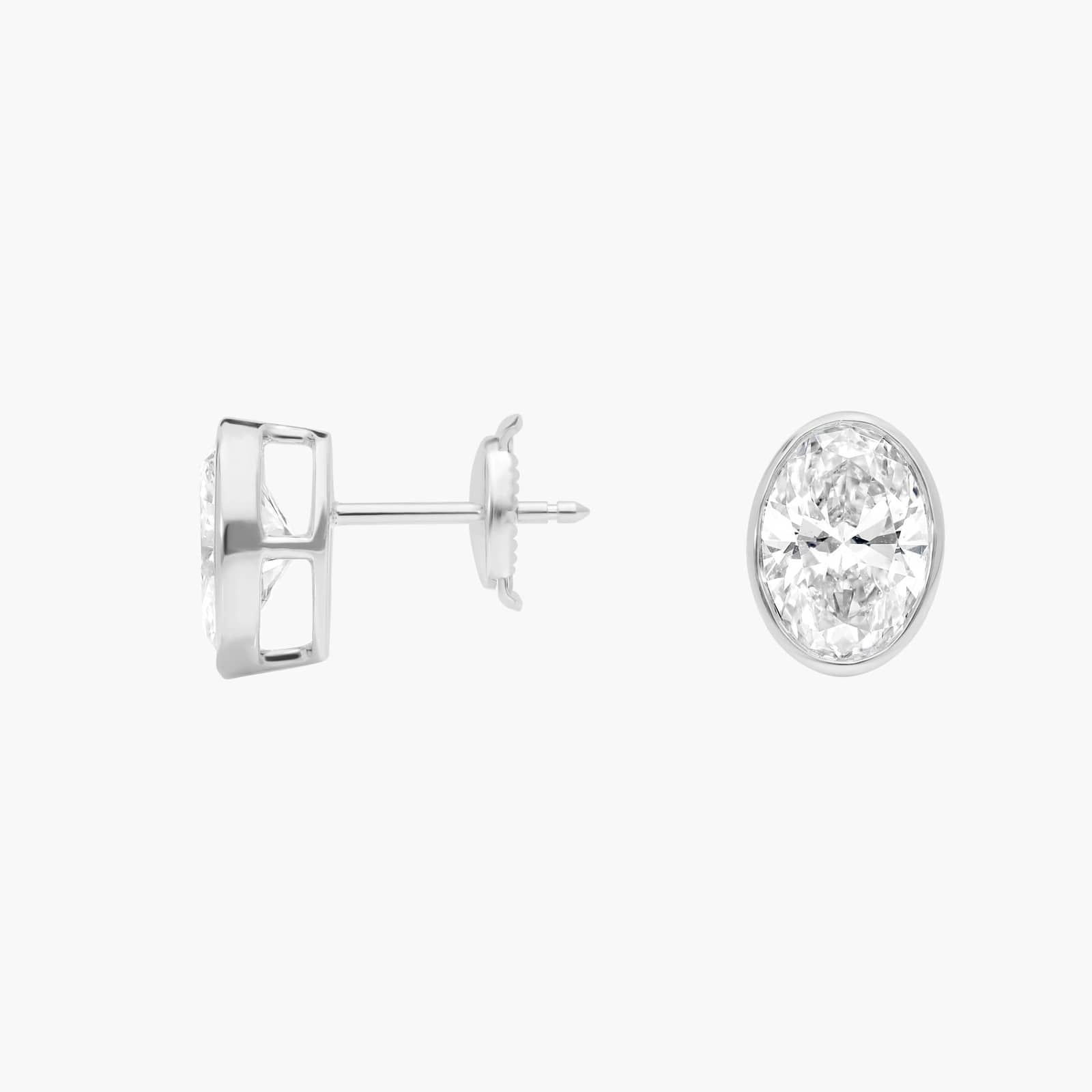 Bezel Stud Earrings With 3 CTW Oval Cut Lab-Grown Diamonds in 14K White Gold