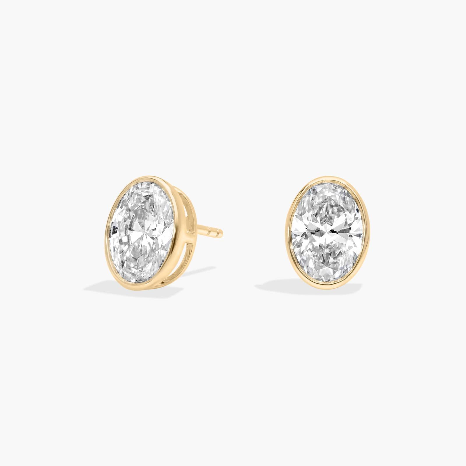 Bezel Stud Earrings With 3 CTW Oval Cut Lab-Grown Diamonds in 14K Yellow Gold