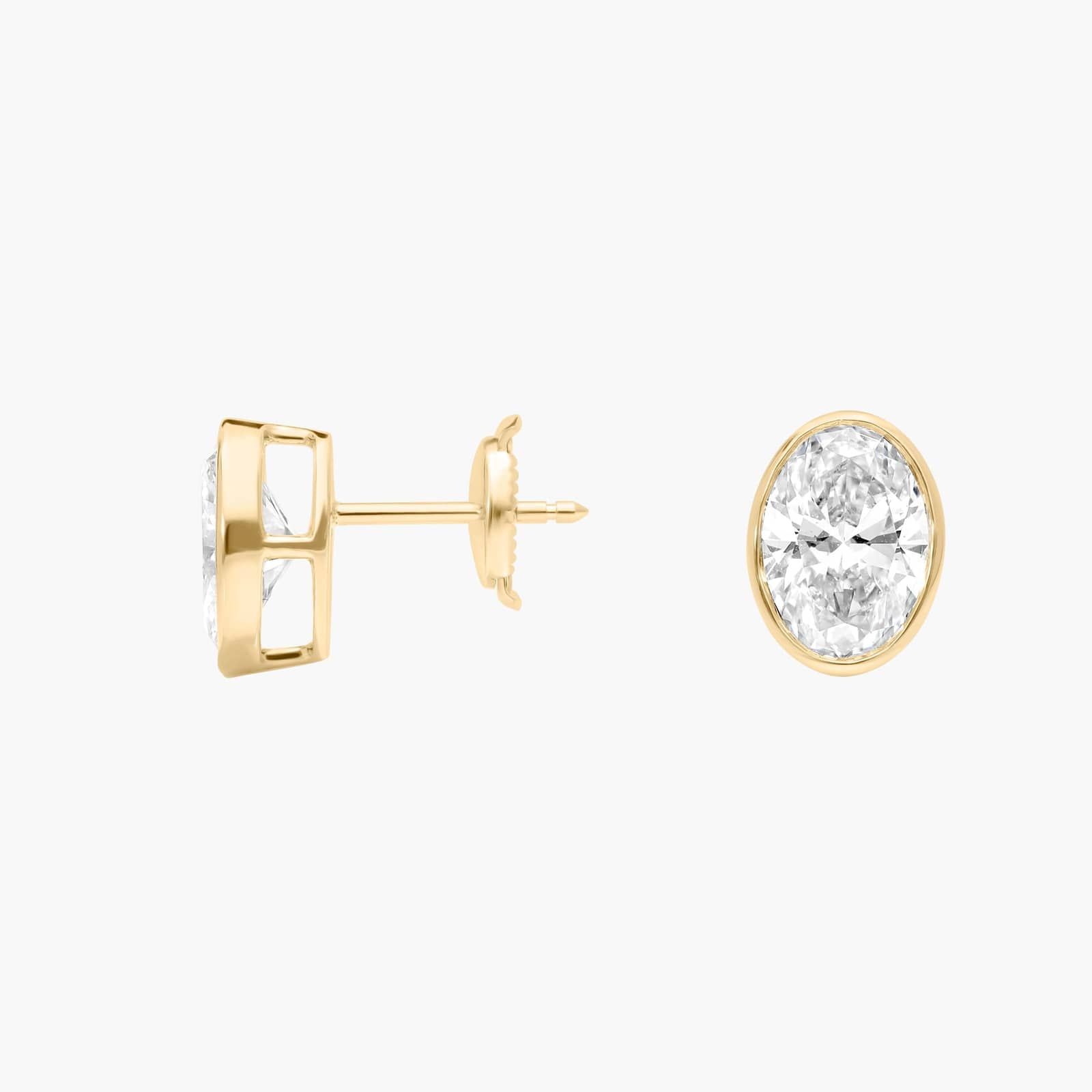 Bezel Stud Earrings With 3 CTW Oval Cut Lab-Grown Diamonds in 14K Yellow Gold